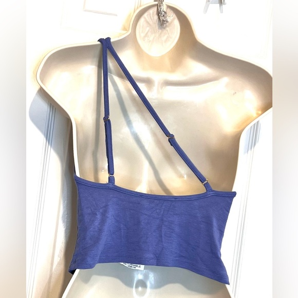 WeWoreWhat One Shoulder Cut Out Tank Top, Adjustable Straps, Slate Blue, Sz Med - Picture 2 of 7